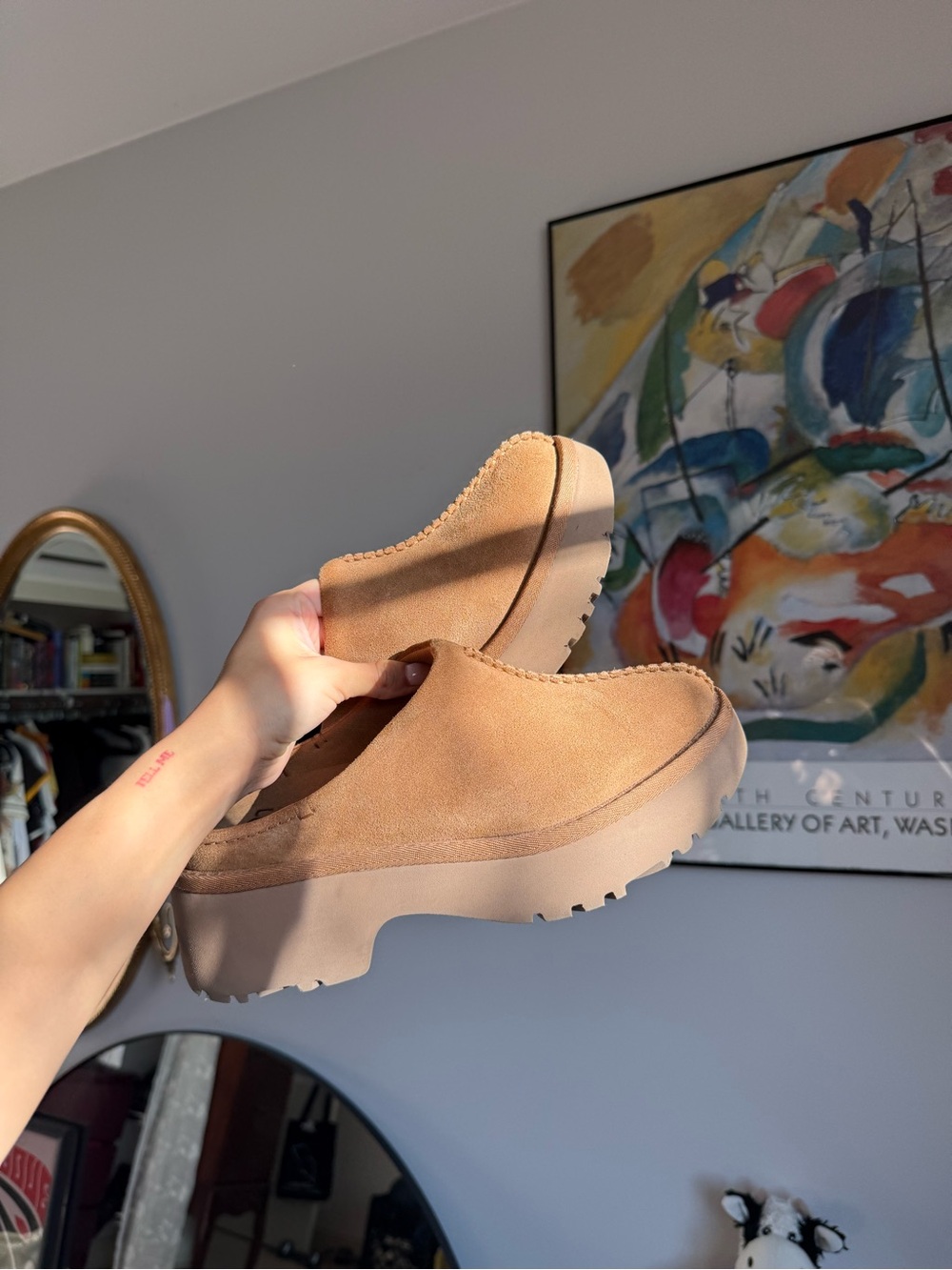 UGG Women’s Tan Platform Clog Mules • “New heights chestnut”